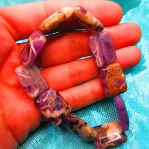 Chevron Amethyst Puffy Rectangles 7" Stretchy Gemstone Bracelet